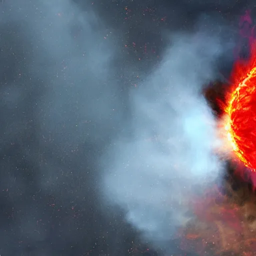 Image similar to red hot burning sphere embedded in fireball explosion with fire, 4 k