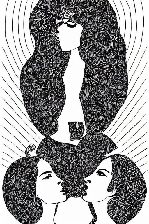 Prompt: black and white illustration, creative design, self love