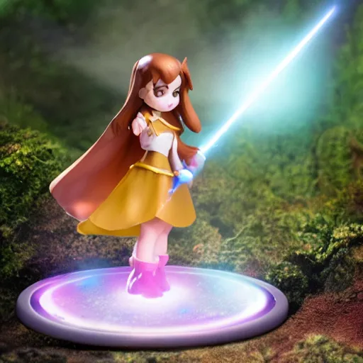 Image similar to cute pvc figure of a cute sorcerer girl casting a powerful spell, lens flare