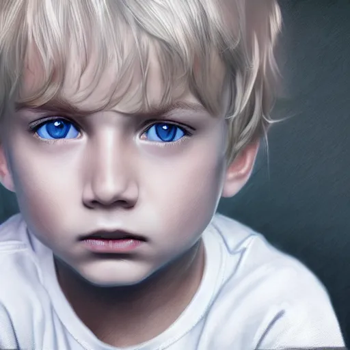 Image similar to a detailed full body portrait of a blonde boy with blue eyes, digital concept art illustration, incredibly detailed and realistic, 8 k, sharp focus