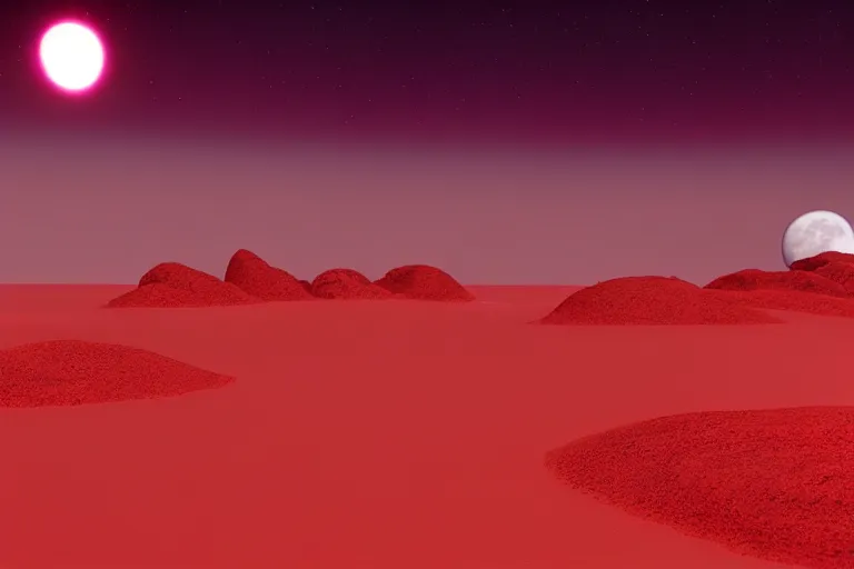 Image similar to a desert world planet with 3 moons in the sky hyper-realistic photo artistic trending on artstation beautiful scenic octane render reddish hue