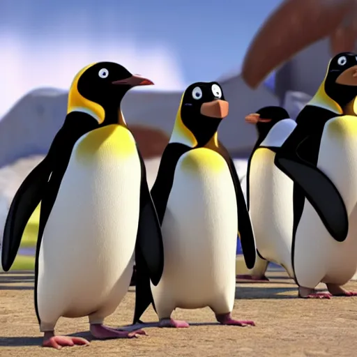 Image similar to penguins from Madagascar invading the pokemon world, 4k