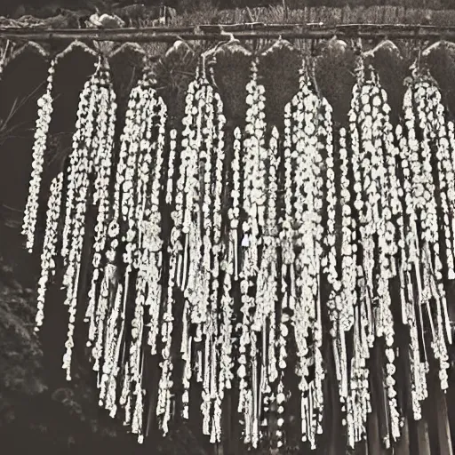 Prompt: chandeliers falling in graveyard rows, haunting