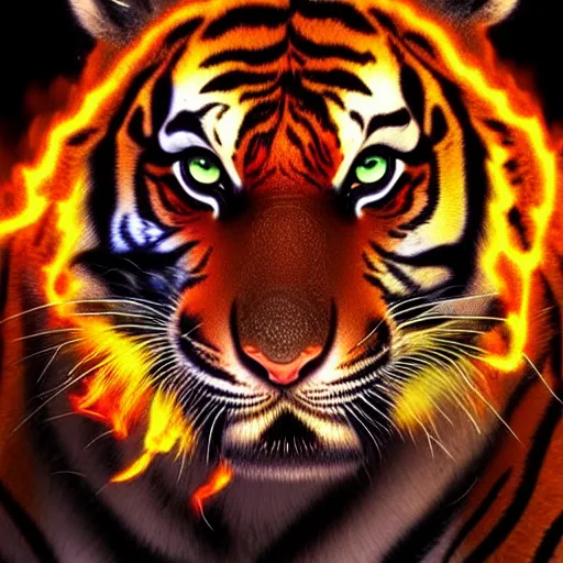 Image similar to a tiger made of fire, portrait, fantasy, beautiful face, vivid colors, elegant, concept art, sharp focus, digital art, hyper - realistic, 4 k, unreal engine, highly detailed, hd, dramatic lighting by brom, trending on artstation