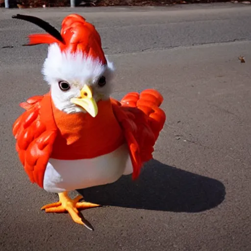 Prompt: cute chicken dressed as an inmate in jail