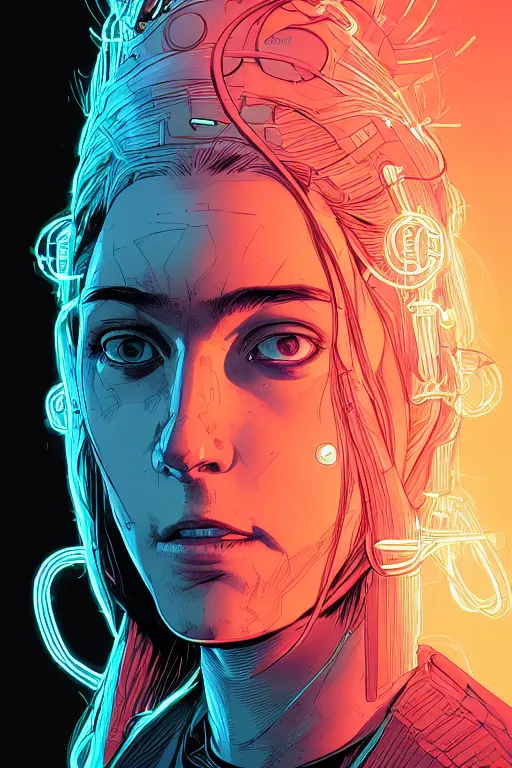 Prompt: portrait of a girl with a biomechanic scale and neon light by Laurie Greasley and Greg Rutkowski , Discodiffusion style, highly detailed, trending on artstation
