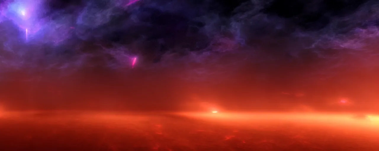 Prompt: render of haunting atmospheric space, nebula, homeworld skies, volumetric lighting, fog, smoke