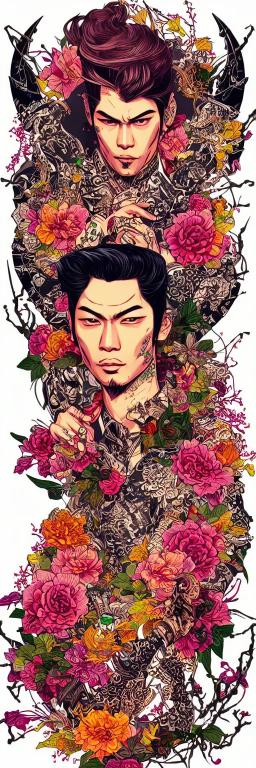 Prompt: Vector art colorful vibrant HDR Yakuza style tattoos illustration, intricate, elegant, highly detailed, digital art, ffffound, art by JC Leyendecker and sachin teng