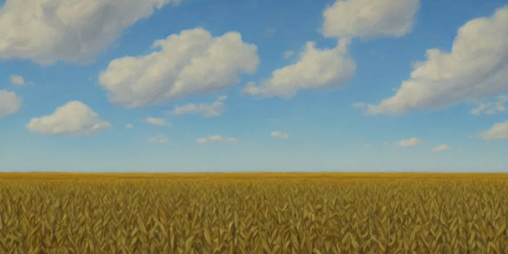 Prompt: corn fields blue sky clouds olof krans oil on board