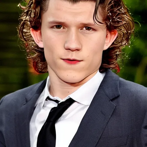Image similar to tom holland with a big curly mustache