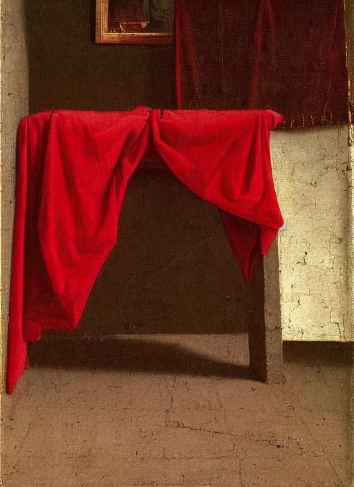 Image similar to red cloth of the floor, medieval painting by jan van eyck, johannes vermeer, florence