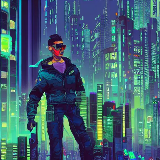 Image similar to alex o'connor in a cyberpunk city