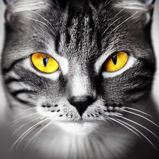 Prompt: a cat with a human face, 4 k photograph, studio photography