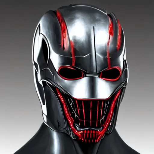 Prompt: face of an armored villian, ultron, sauron, evil dark, mask, Black Mask