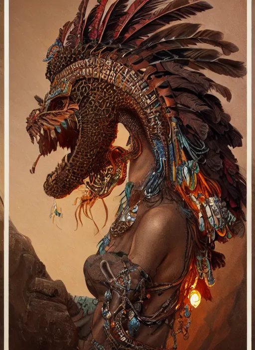 Image similar to an anton pieck portrait of a goddess, 8 k micro details beautiful intricate highly detailed quetzalcoatl skull and feathers. fire, galaxy, artwork by tooth wu and wlop and beeple and greg rutkowski, trending on artstation,