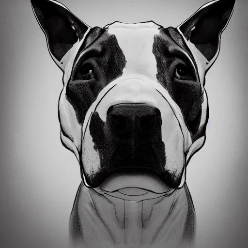 Image similar to Bull Terrier, very detailed, artstation, digital art, complex, award winning, masterpiece