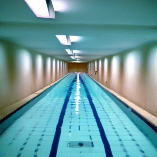 Image similar to Beautiful cameraphone 2005 soft liminal Photograph of an infinite hallway pool