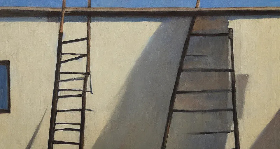 Prompt: a ladder leaning up against the side of a house, beautiful painting, oil on canvas, by ewa czarniecka, award winning masterpiece,