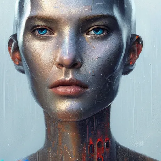 Image similar to a magical AI robot head, highly detailed, digital painting, smooth, sharp, beautiful face, expressive eyes, art by greg rutkowski and alex gray