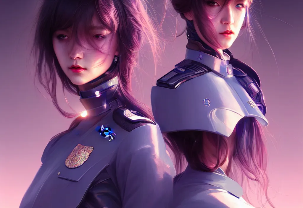 Prompt: portrait futuristic police uniform girl, at future neon light tokyo rooftop night, ssci - fi and fantasy, intricate and very very beautiful and elegant, highly detailed, digital painting, artstation, concept art, smooth and sharp focus, illustration, art by tan zi and ayanamikodon and alphonse mucha and wlop