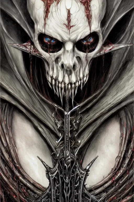 Image similar to portrait of ainz ooal gown undead, from overlord, close up, fantasy, intricate, elegant, highly detailed, digital painting, artstation, concept art, sharp focus, illustration, art by luis royo, wayne barlowe, kirsi salonen, asya yoranova and alan lee