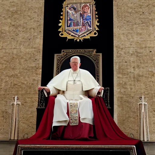 Image similar to sitting in big chair is pope benedict as chancelor palpatine in star wars episode 3, 8 k resolution, cinematic lighting, anatomically correct