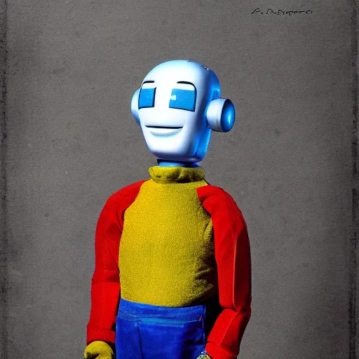 Image similar to a portrait ofMarvin the paranoid android the hitchhiker guide to the galaxy, photorealistic, by Cristina García Rodero