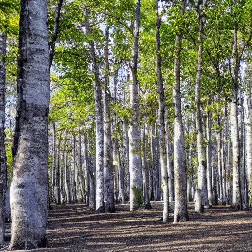 Image similar to a forest of trees made out of stone bricks with blue leaves