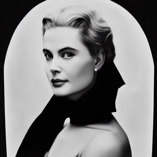 Image similar to victorian photograph of grace kelly, angelina jolie, 1 8 9 0 s photography, 1 9 0 0, realistic face, symmetrical face, detailed, grainy, edwardian, old photo