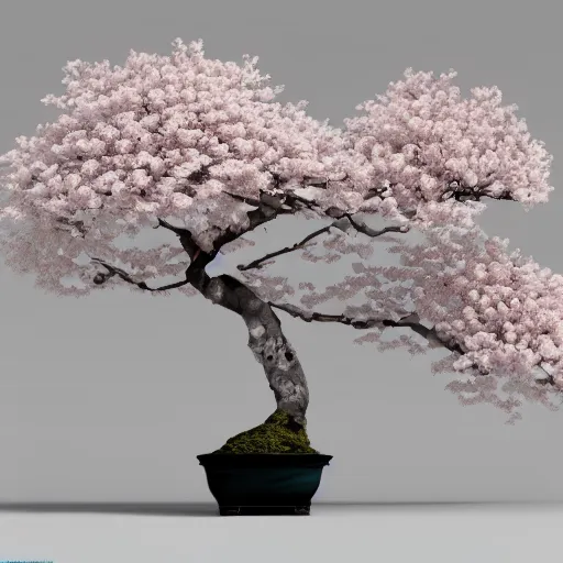 Image similar to japanese origami of a cute bonsai cherry blossom everything in white, octane render, hyper detailed, wabi-sabi