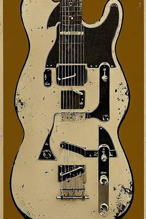 Prompt: “Exploded-view drawing of Fender Telecaster, 17th century”