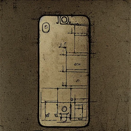 Prompt: blueprint of an iphone by leonardo da vinci