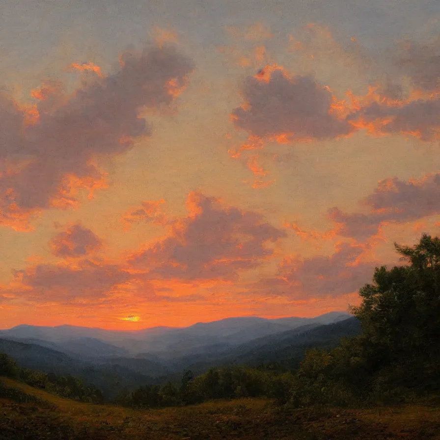 Prompt: appalachians sunrise, by vincent van oggh