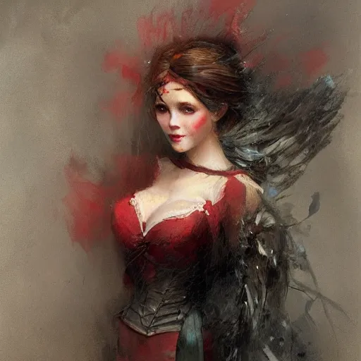 Image similar to Rien Poortvliet and Jean-Baptiste Monge and Solomon Joseph Solomon and Richard Schmid and Jeremy Lipking victorian genre painting portrait painting of a young beautiful woman marverl DC comic book character fantasy costume, red background