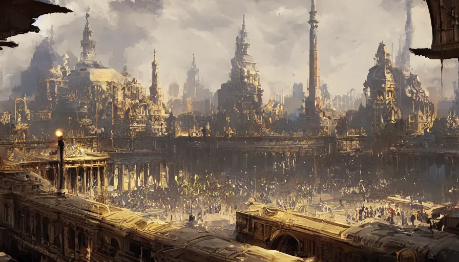 Prompt: craig mullins digital illustration of world's columbian exposition, strong contrast, unreal engine, hyper realism, realistic shading, cinematic composition, realistic render, octane render, detailed textures, photorealistic, wide shot