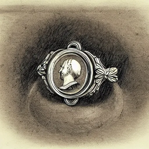 Prompt: artisan sketching of a ring with a cameo ornament, technical, fill page, highly detailed, 8 k