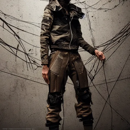 Prompt: bohemian techwear clothing, cyberpunk clothing made with natural materials, earth tones, warm colors, natural background with plants 3 d, octane render, product render, fashion photography, beautiful, fashion, intricate, highly detailed, 8 k, cycles render, dynamic, modeled