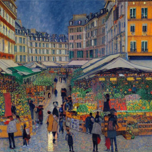 Prompt: a beautiful painting of a Parisian market by Gustav Klimt trending on Artstation