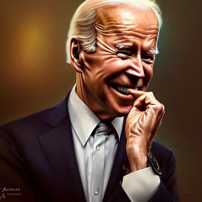 Image similar to President Joe Biden, diffuse lighting, fantasy, intricate, elegant, highly detailed, lifelike, photorealistic, digital painting, artstation, illustration, concept art, smooth, sharp focus, art by John Collier and Albert Aublet and Krenz Cushart and Artem Demura and Alphonse Mucha