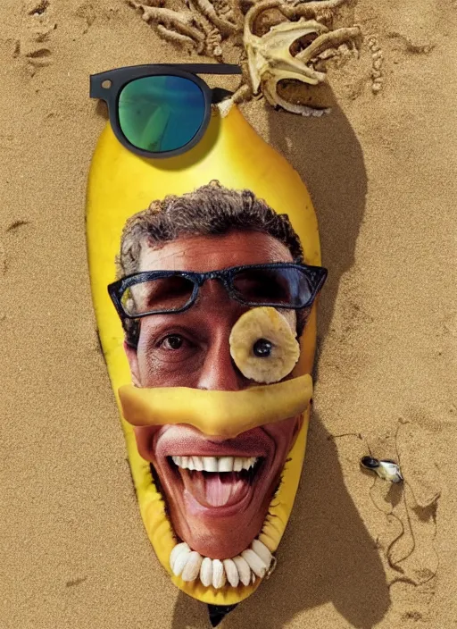 Image similar to jeff goldblum as a banana on the sand of a beach by arcimboldo giuseppe