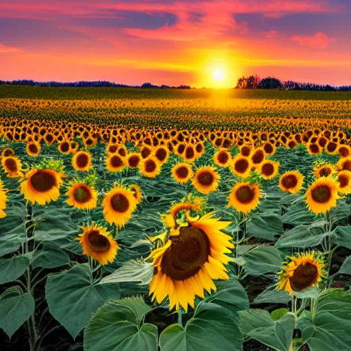 Image similar to a sunflower field at sunset