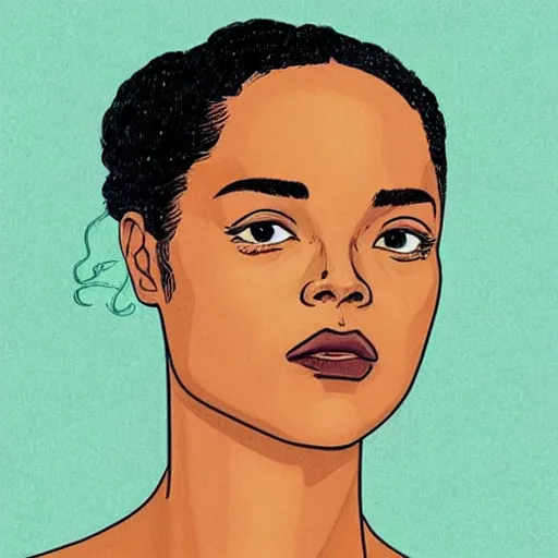 Image similar to “ tessa thompson retro minimalist portrait by jean giraud, moebius starwatcher comic, sharp, smooth face, 8 k ”