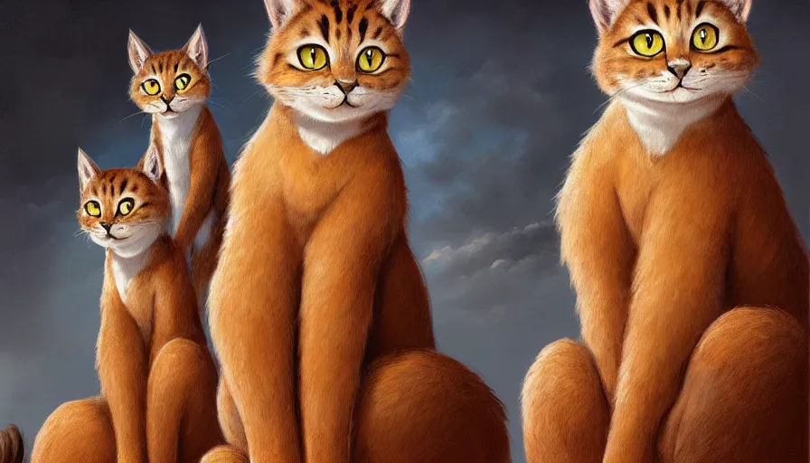 Prompt: artwork of really tall sitting cats by justin gerard, thick brush, 4 k resolution
