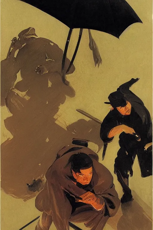 Image similar to portrit of a ninja on a rainy night by joaquin sorolla, syd mead, hokusai