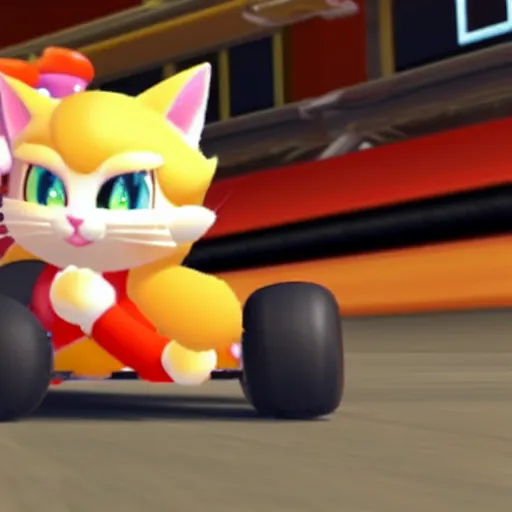 Image similar to a picture of a new cat peach character in mario kart