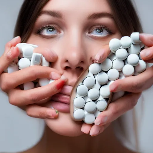 Image similar to a beautiful female model surrounded by pills