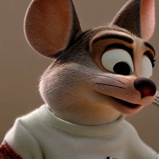 Image similar to 3 d render, portrait, headshot, closeup, anthropomorphic mouse, female, in a maxi white dress, in the style of zootopia, closeup