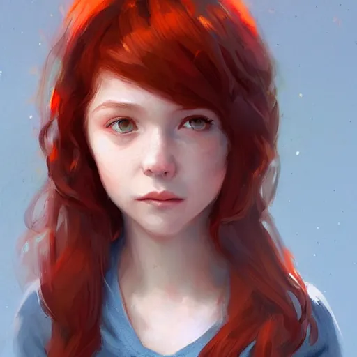 Image similar to a cute tiny girl with short red hair wearing a hoodie, digital art, very beautiful face, pretty face, very detailed eyes, full body illustration, 8 k resolution, soft painting, by greg rutkowski, wlop, rossdraws,