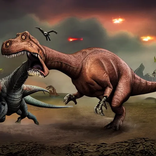 Prompt: dinosaur war, photo, hd,