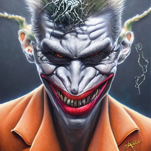 Prompt: spider portrait of joker by tomasz alen kopera and peter mohrbacher